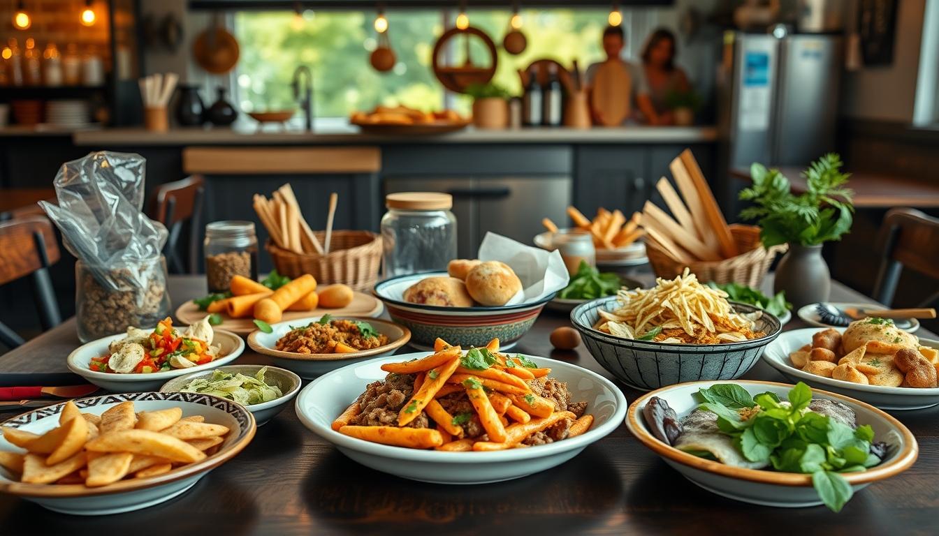 Measured baking ingredients prepared on a counter
