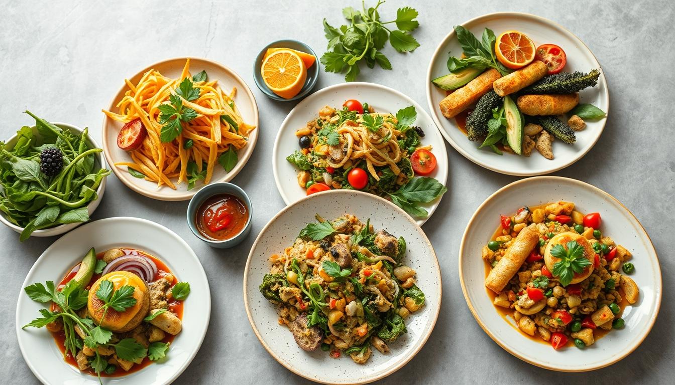 Balanced healthy meal prepared in a home kitchen